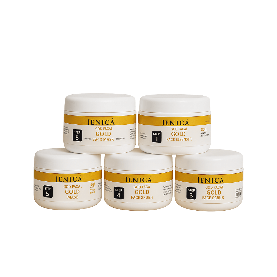 Jenica Gold Facial Kit - 5 organic skincare products for glowing beauty and healthy skin.