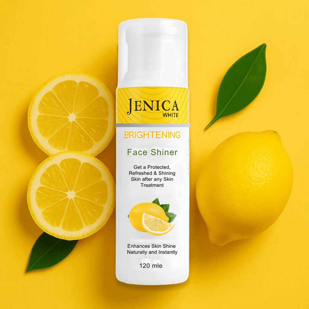 Jenica White Brightening Face Shiner 120ml with lemon, designed to hydrate and enhance skin glow.