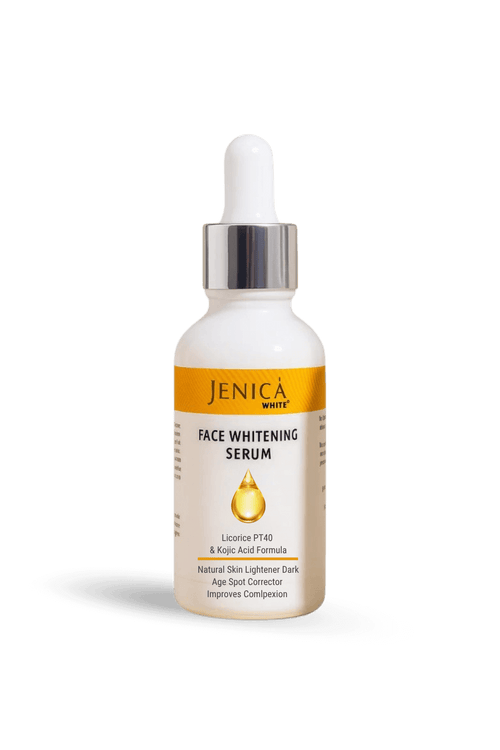 Jenica White Face Whitening Serum in a dropper bottle, designed to brighten and even out skin tone.